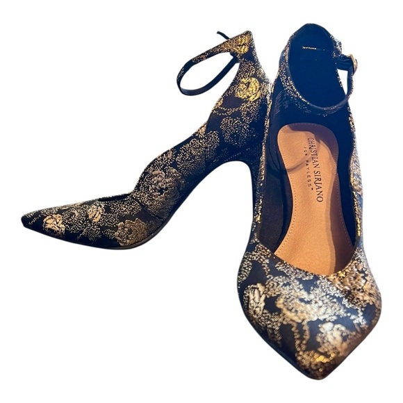 🟣Christian Siriano for Payless – Black & Gold Ankle Strap Heels – Size 6.5 - Picture 5 of 7